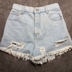 Steel Jeans Denim Shorts Womens 9 Light Wash High Waisted Distressed Frayed 90s